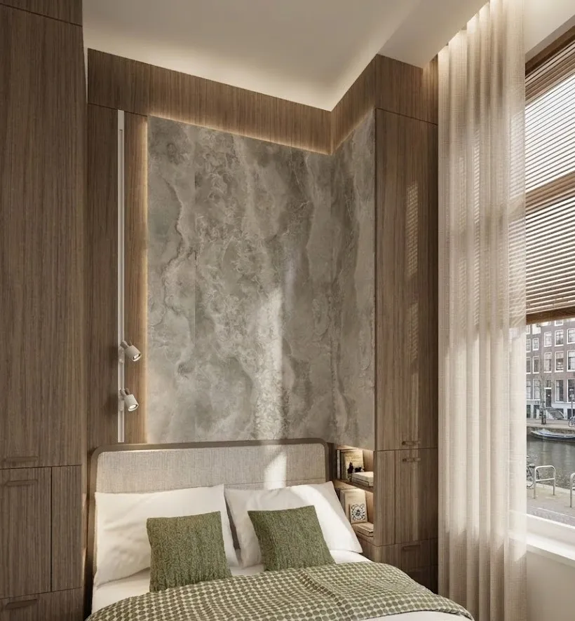 Interior detail in oak and stone